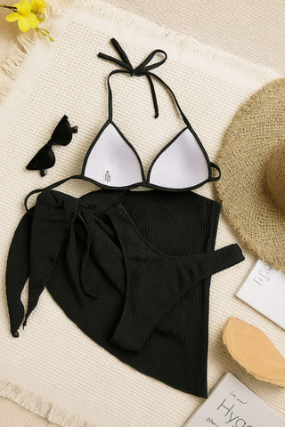 Bikini Noir +Paréo Texturé